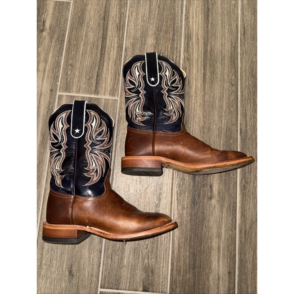Tony Lama Women's Beige Royal Blue Western Goat Leather Boots 1790-L 7.5B - Picture 9 of 12